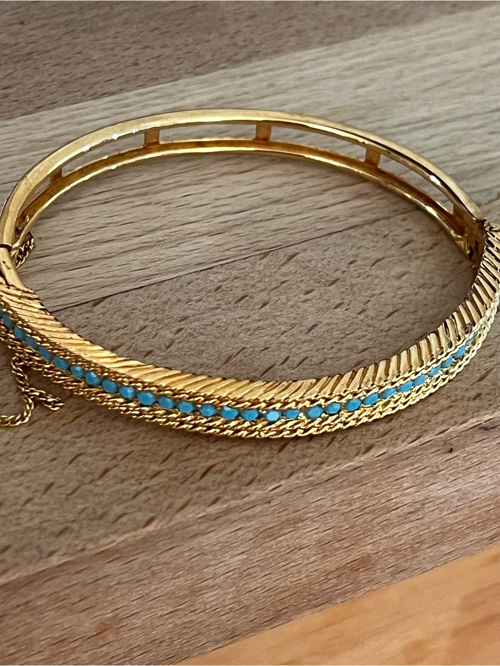 508 Vintage Panetta Gold Tone Bracelet-turquoise channel set rhinestones
